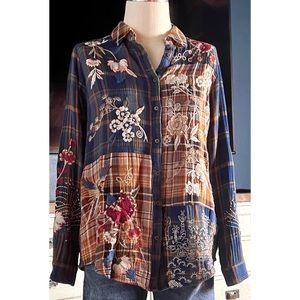 Johnny Was Freja Whimsical Plaid Buttondown Shirt XS